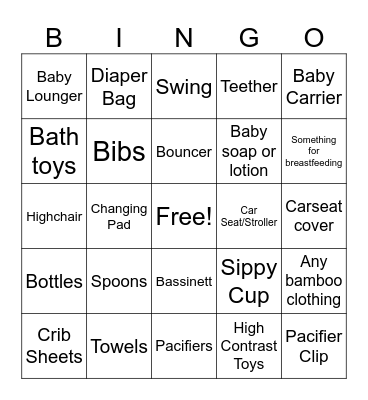 Baby Shower Bingo Card
