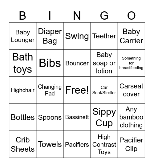 Baby Shower Bingo Card