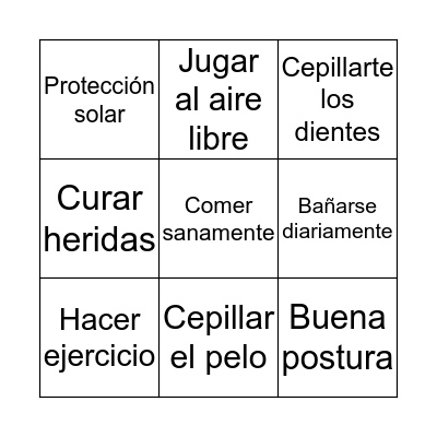 Cuidado del cuerpo Bingo Card