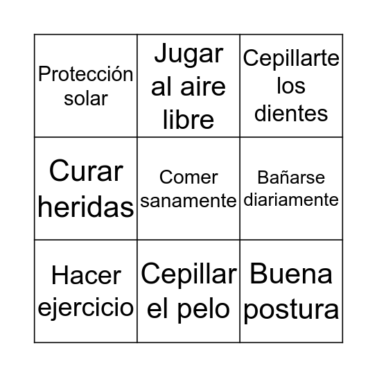 Cuidado del cuerpo Bingo Card