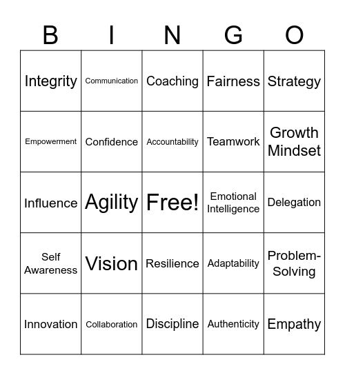 Leadership Bingo Card