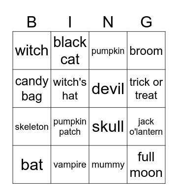 Halloween Bingo Card