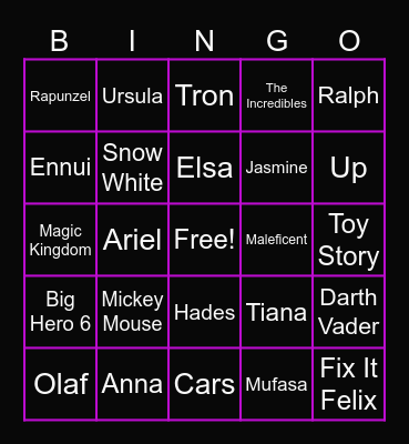 DISNEY BINGO Card