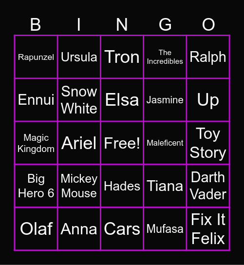 DISNEY BINGO Card