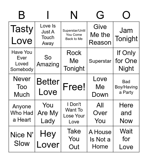 Luther Vandross Vs. Freddie Jackson Bingo Card