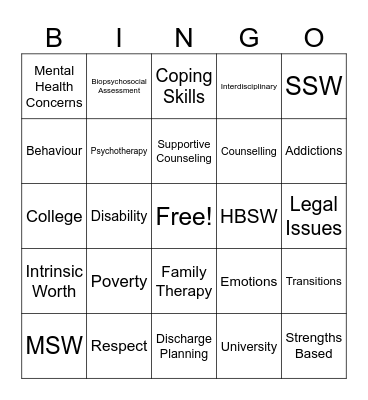 Social Work BINGO Card