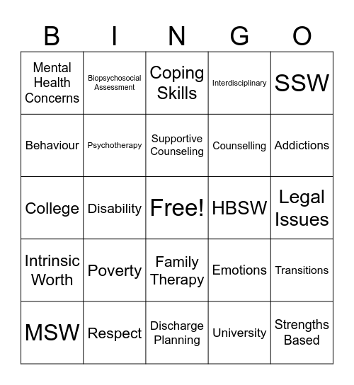 Social Work BINGO Card