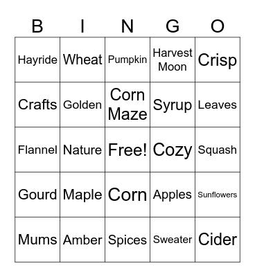 Autumn Bingo Card