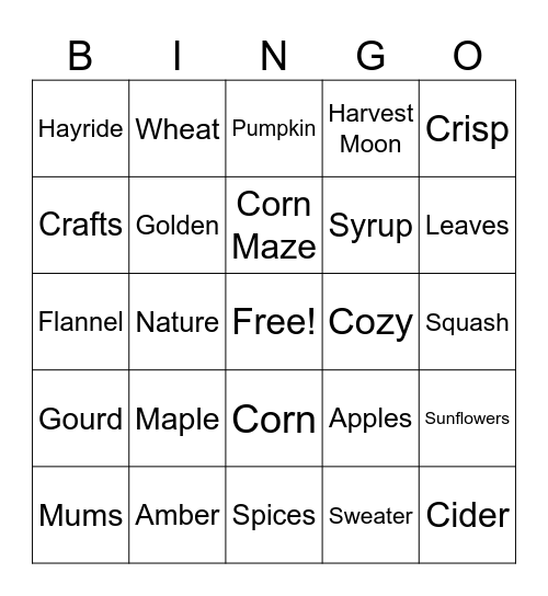 Autumn Bingo Card