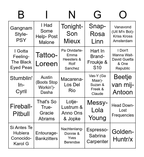 MUZIEK- Bingo Card