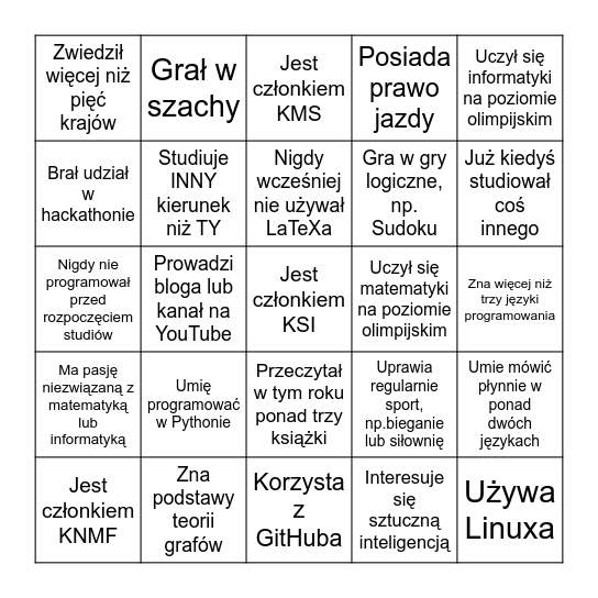 ZorientUJ Bingo Card