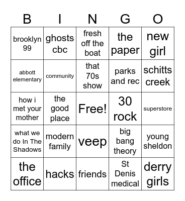 sitcom bingo Card