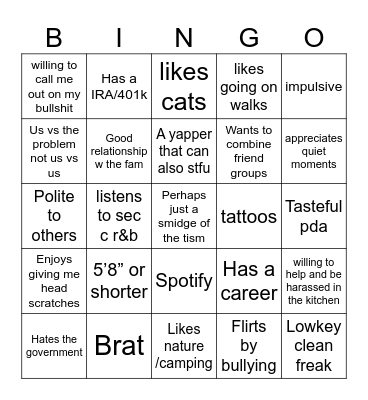 Shaun’s Type Bingo Card