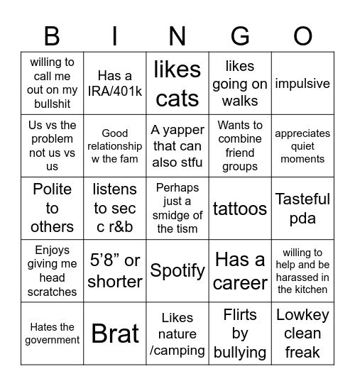Shaun’s Type Bingo Card