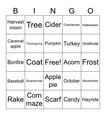Fall Bingo @ Spark Center Bingo Card