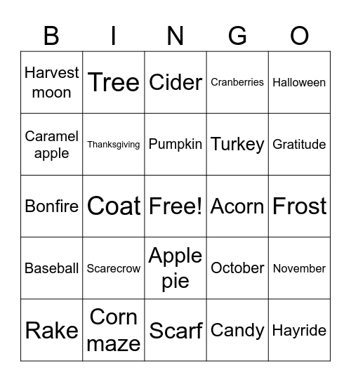 Fall Bingo @ Spark Center Bingo Card