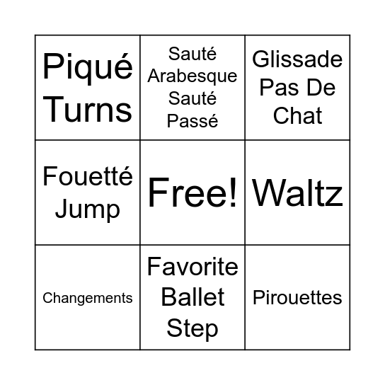 Intermediate Ballet Bingo Card