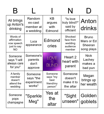 Love Is Blind Denver Weddings Bingo Card