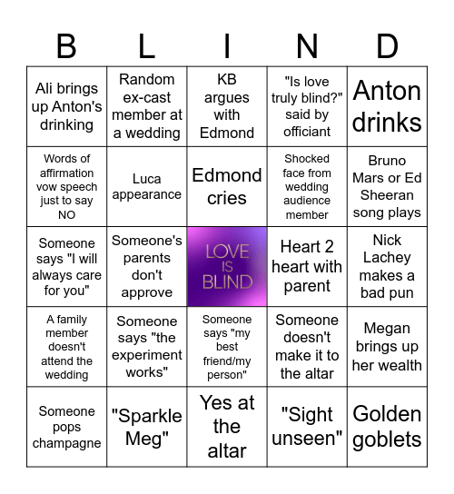 Love Is Blind Denver Weddings Bingo Card