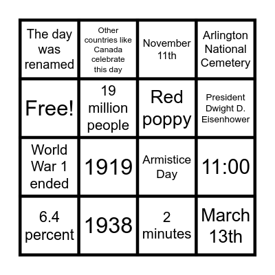 Veterans Day Bingo Card