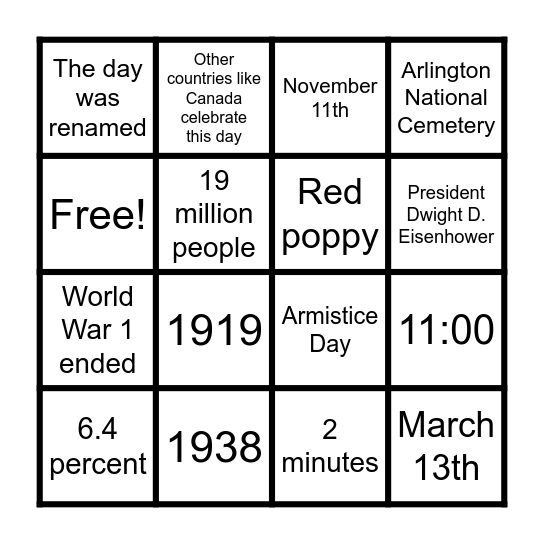 Veterans Day Bingo Card
