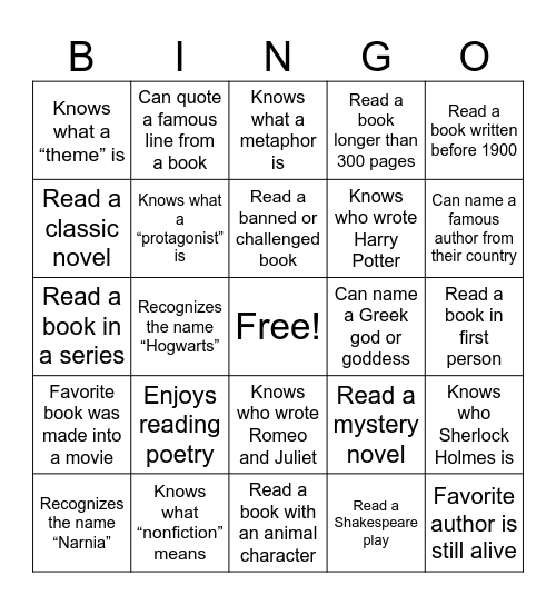 BOOK FAIR 2025 Bingo Card