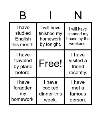 Perfect tense Bingo Card