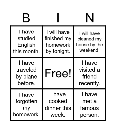 Perfect tense Bingo Card