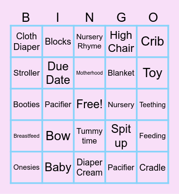 Gender Reveal Bingo Card