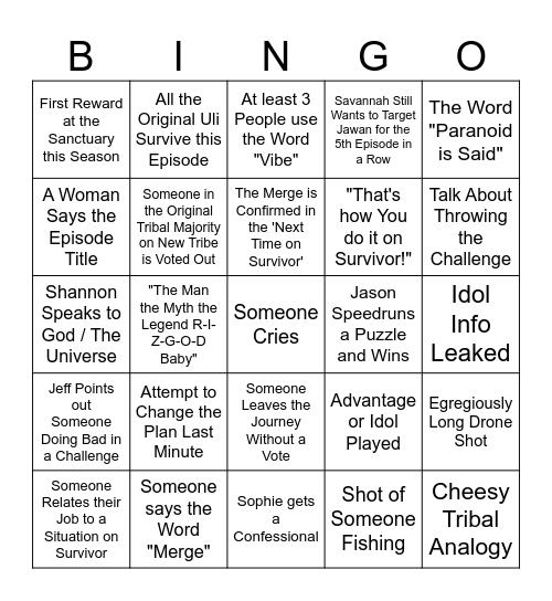 Survivor 49 Episode 5 Bingo Card