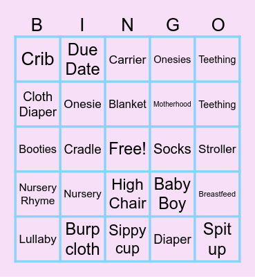 Gender Reveal Bingo Card