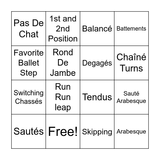 Ballet Bingo Card