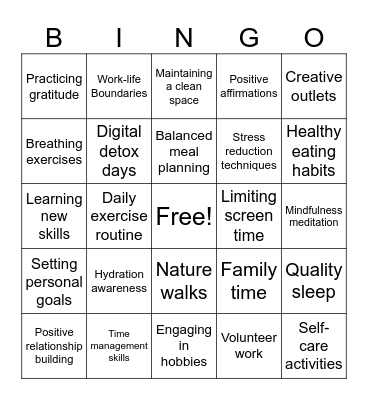 Balance Bingo Card
