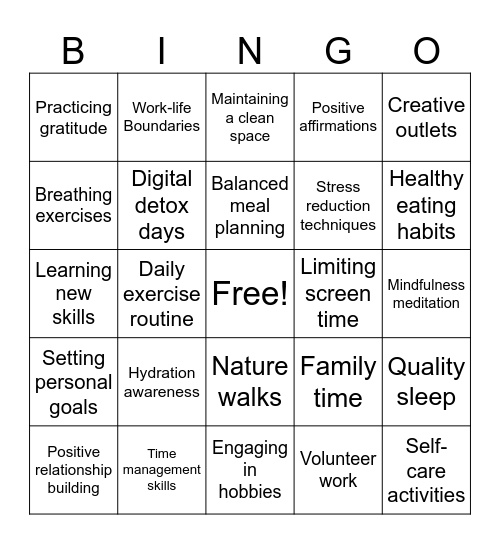 Balance Bingo Card