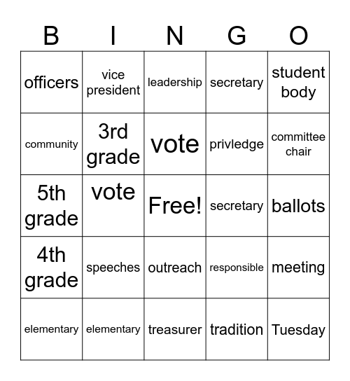 Student Council Bingo Card