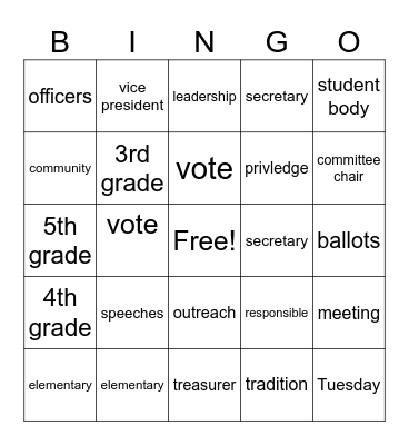 Student Council Bingo Card