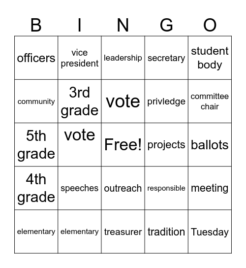 Student Council Bingo Card
