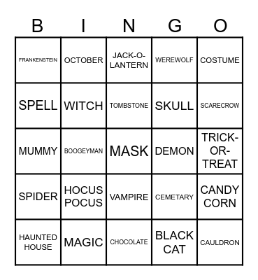 HAPPY HALLOWEEN Bingo Card