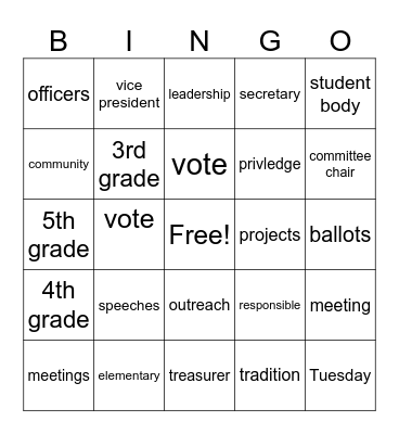 Student Council Bingo Card