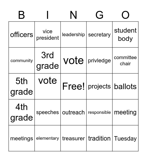 Student Council Bingo Card