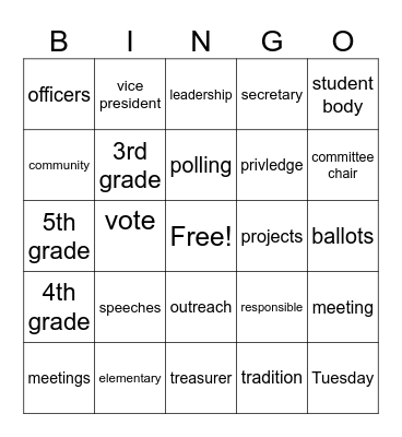 Student Council Bingo Card
