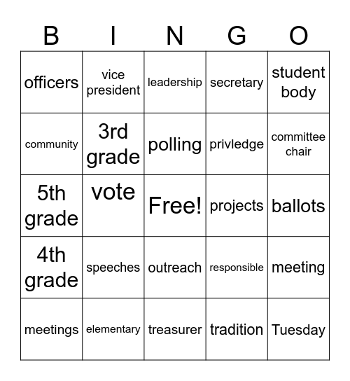 Student Council Bingo Card