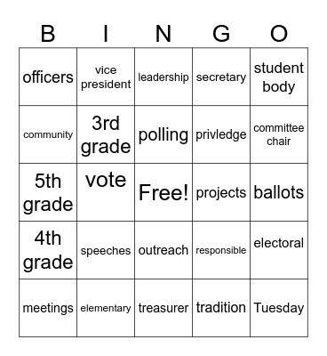 Student Council Bingo Card