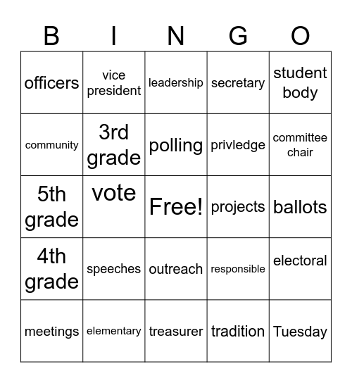 Student Council Bingo Card