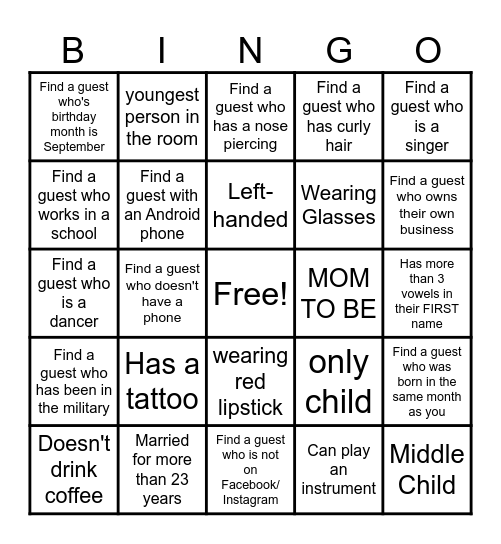 Find the Guest Bingo Card