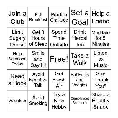 Drug Free BINGO Card
