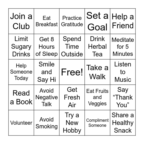 Drug Free BINGO Card