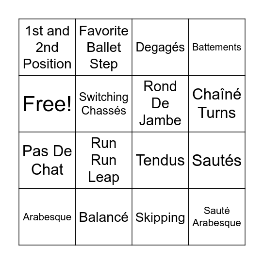 Ballet Bingo Card