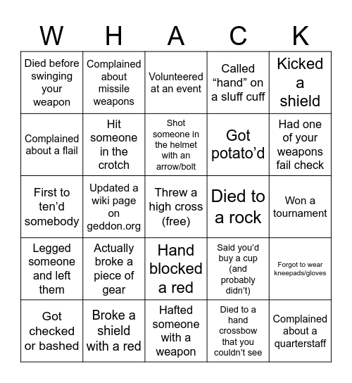 Belegarth Bingo Card