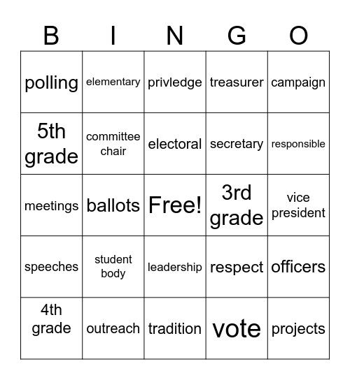 Student Council Bingo Card